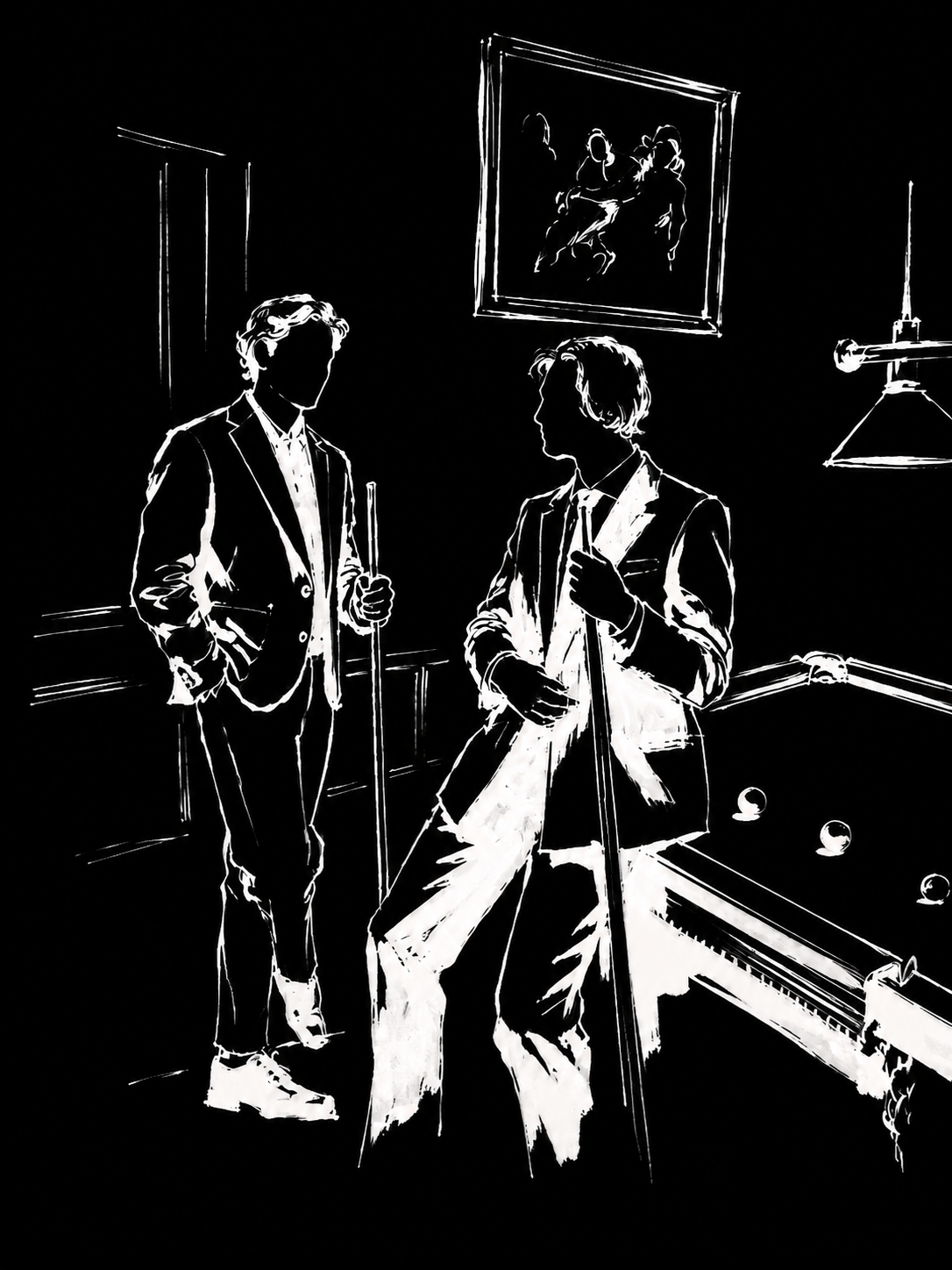 Two founders standing by a pool table