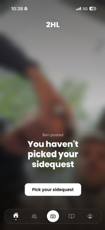 2HL home screen prompting you to pick your sidequest